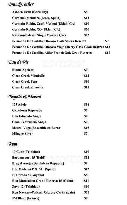 Bar Vivant меню