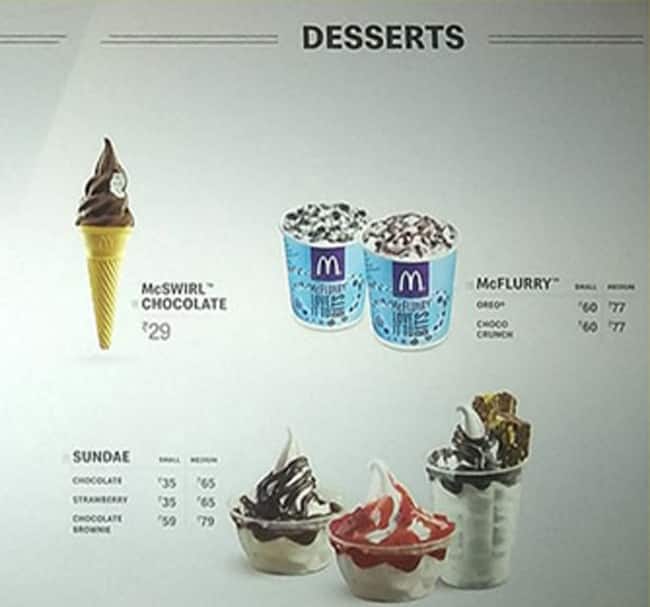 Mcdonalds ice deals cream menu