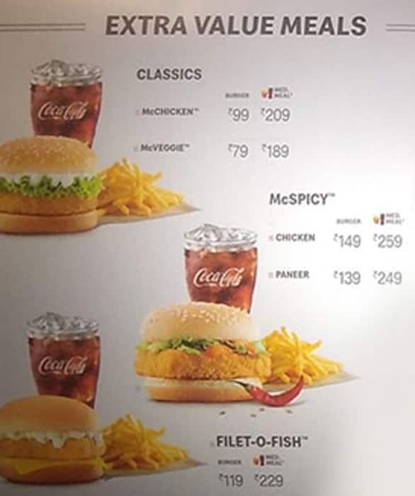 Mcdonald's menu sales price list