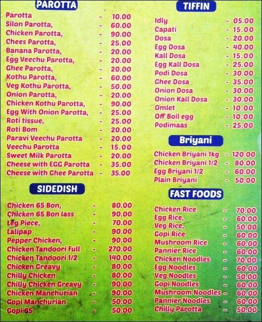 Malaysian Parotta Point Menu, Menu for Malaysian Parotta Point ...