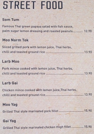 Menu at Issan Thai Street Food, Footscray, 10 Droop St