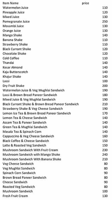 New Y Not Juice menu