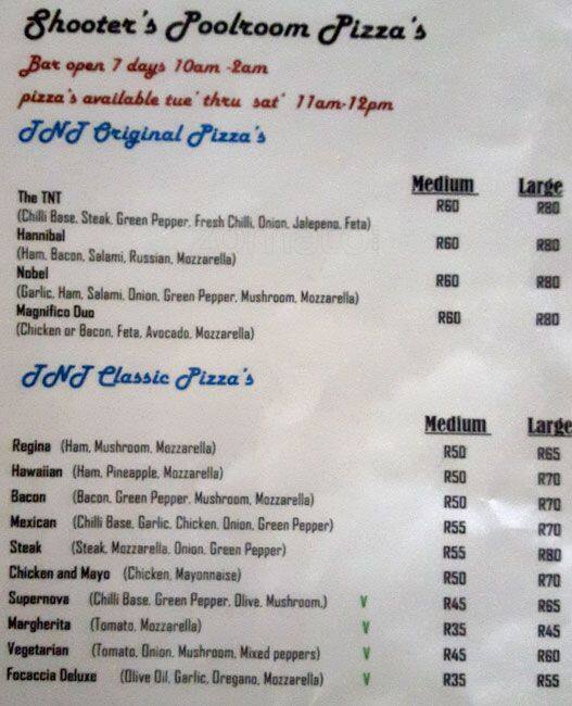 Shooters Pool Hall Menu, Menu for Shooters Pool Hall, Horizon View