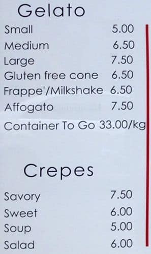 Gelato Simply Italian menu
