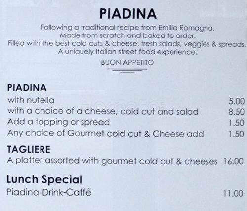 Gelato Simply Italian menu