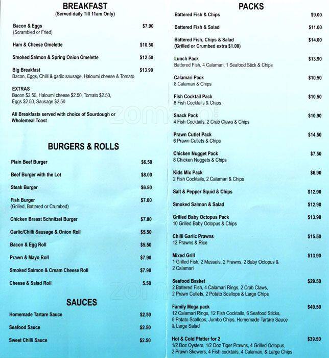 FishALicious Menu, Menu for FishALicious, Zetland, Sydney