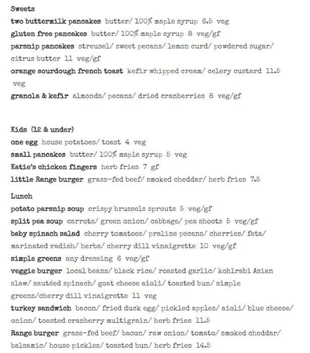 Menu at Range pub & bar, Chicago