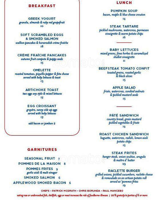 Montmartre menu, Menu restauracji Montmartre, Chelsea, Manhattan, New