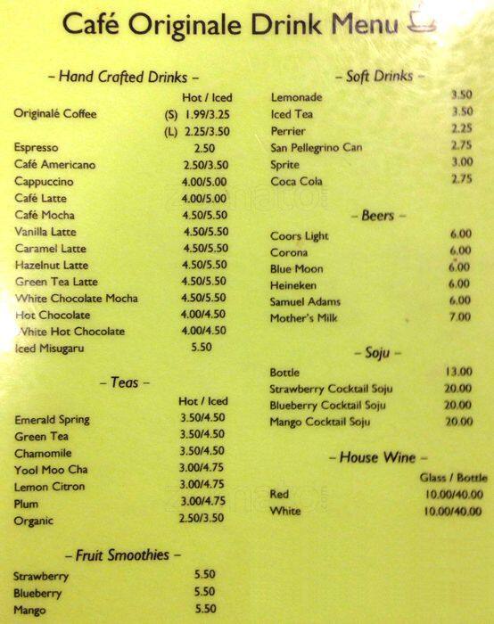 Cafe Originale Menu, Menu for Cafe Originale, Flushing, New York City Urbanspoon/Zomato