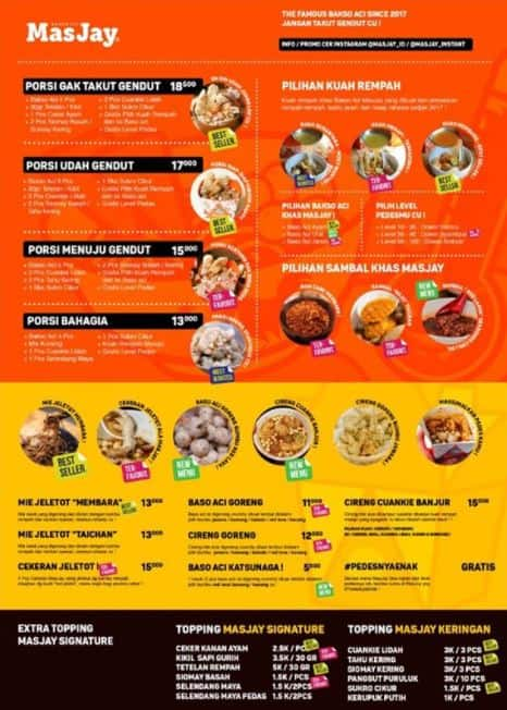 Menu at Baso Aci Mas Jay restaurant, Bandung