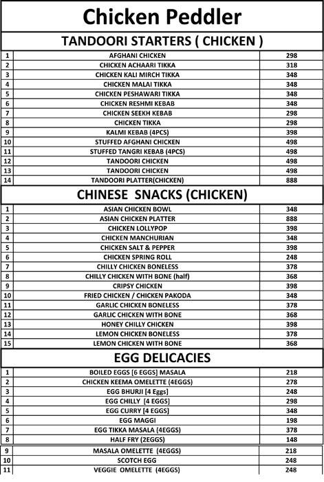 Menu of Chicken Peddler, Hadapsar, Pune