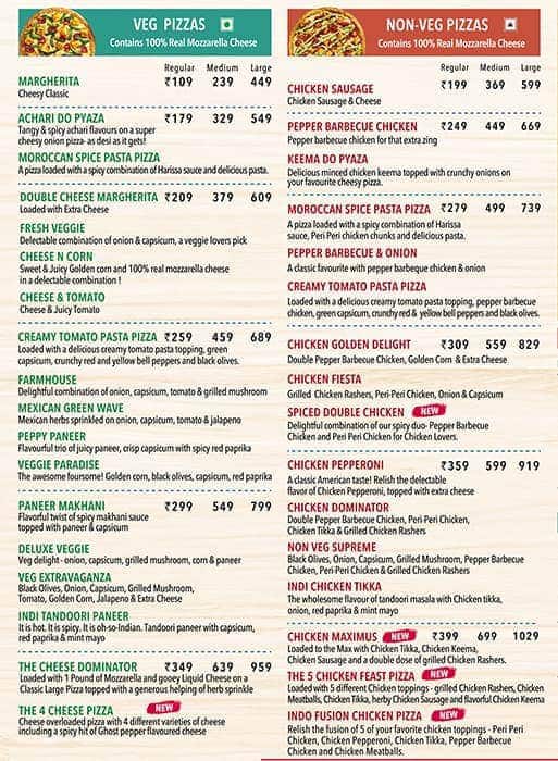 Menu of Domino's Pizza, Entally, Kolkata