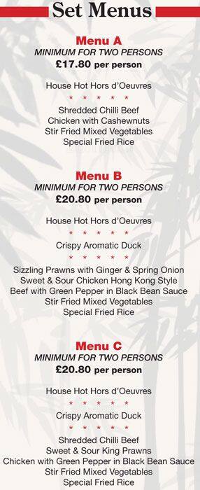Ming Chinese Restaurant menu