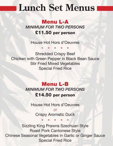 Ming Chinese Restaurant menu