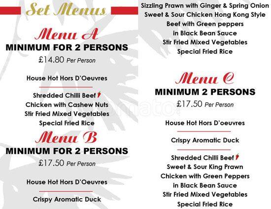 Ming Chinese Restaurant menu
