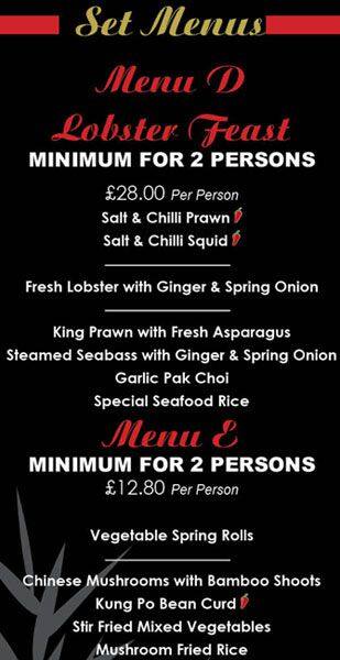 Ming Chinese Restaurant menu