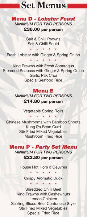 Ming Chinese Restaurant menu