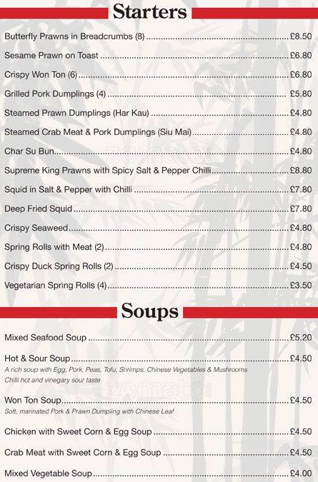 Ming Chinese Restaurant menu