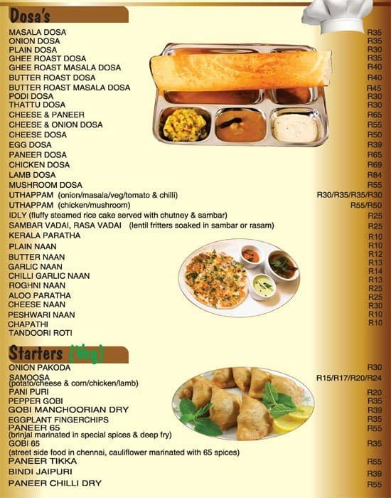 Dosa Hut Menu Menu De Dosa Hut Fordsburg Inner City Zomato Sa