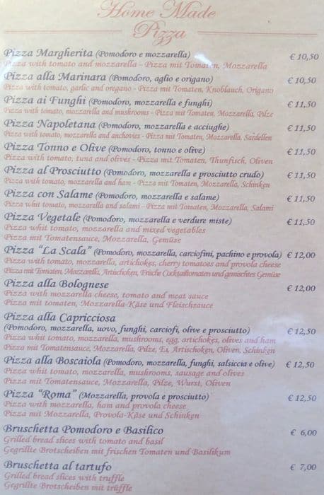 Menu di La Scala 