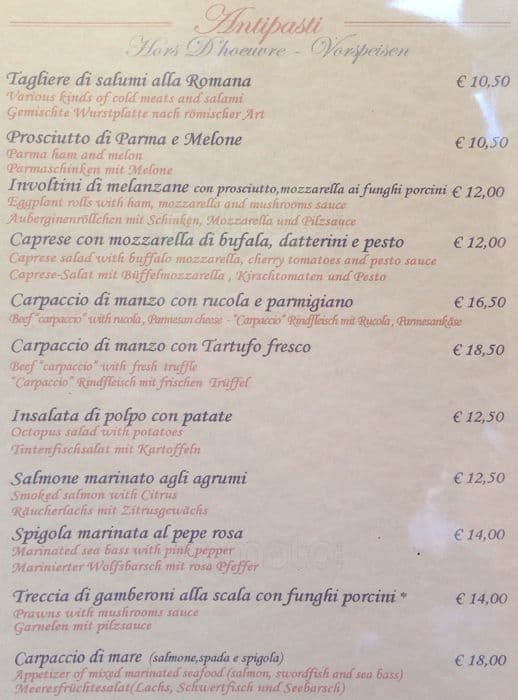 Menu di La Scala 