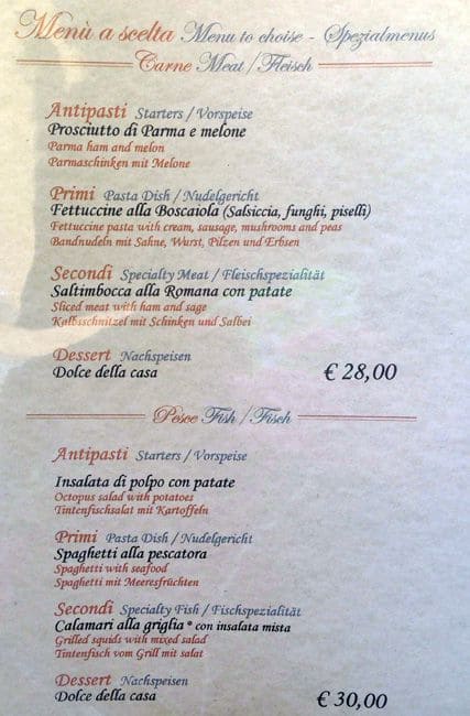 Menu di La Scala 