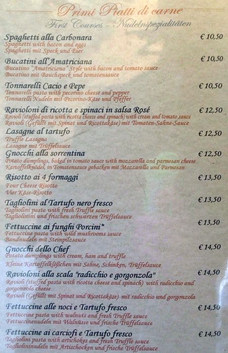 Menu di La Scala 