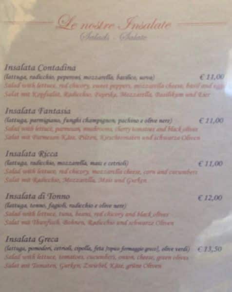 Menu di La Scala 