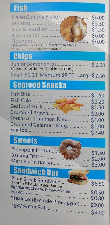 Menu at Scoresby Village Traditional Fish & Chips fast food, Scoresby