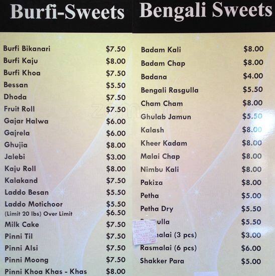 Menu at Prabu Sweets desserts, Surrey