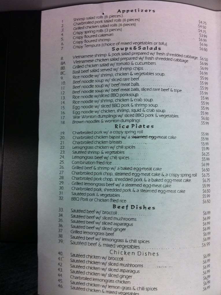 Rice Noodle Menu, Menu for Rice Noodle, ArdenArcade, Sacramento