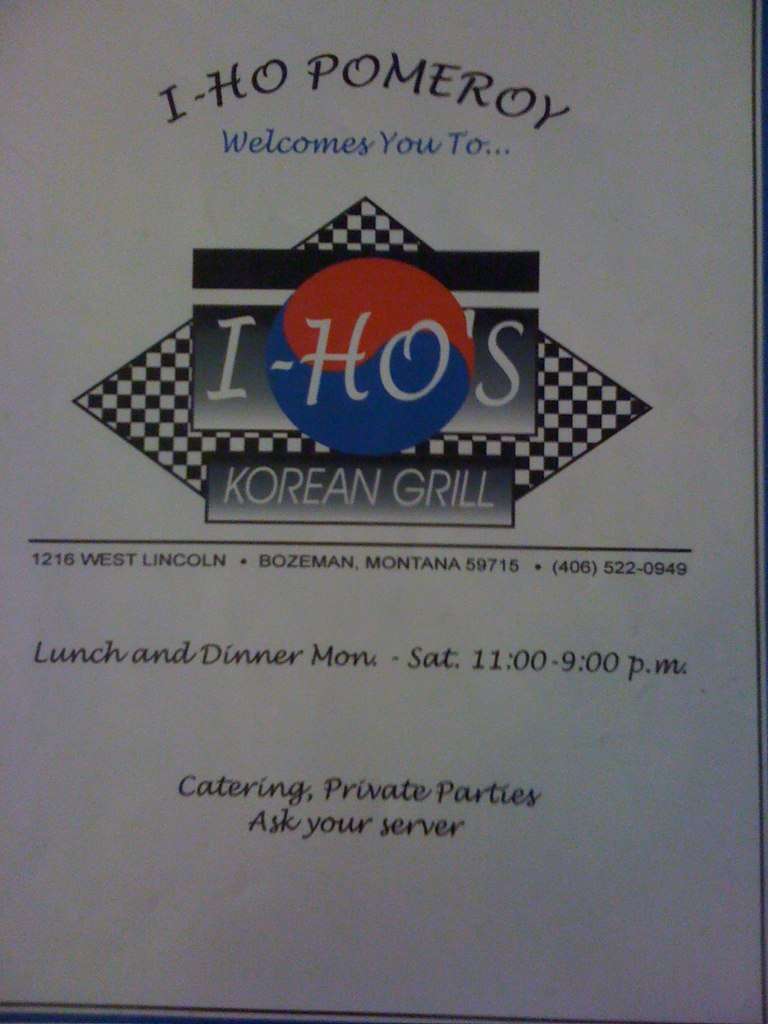 Menu at IHos Korean Grill, Bozeman