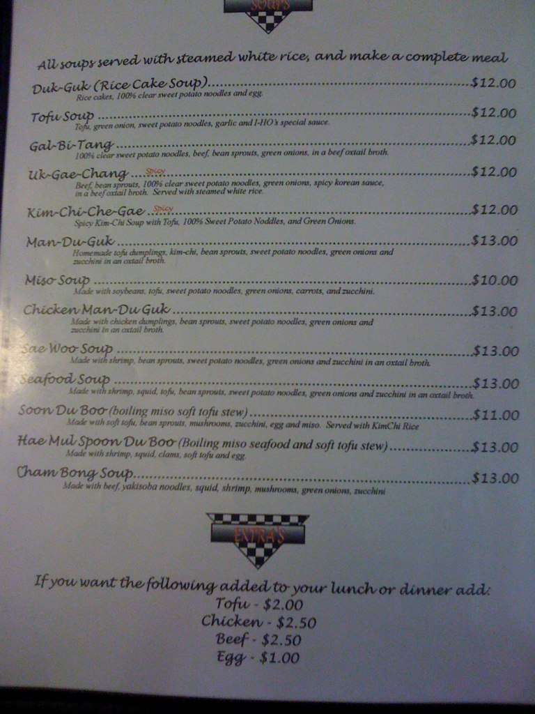 Menu at IHos Korean Grill, Bozeman