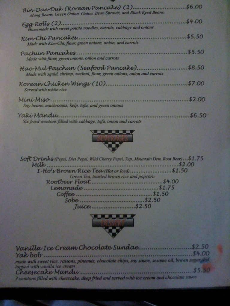 Menu at IHos Korean Grill, Bozeman