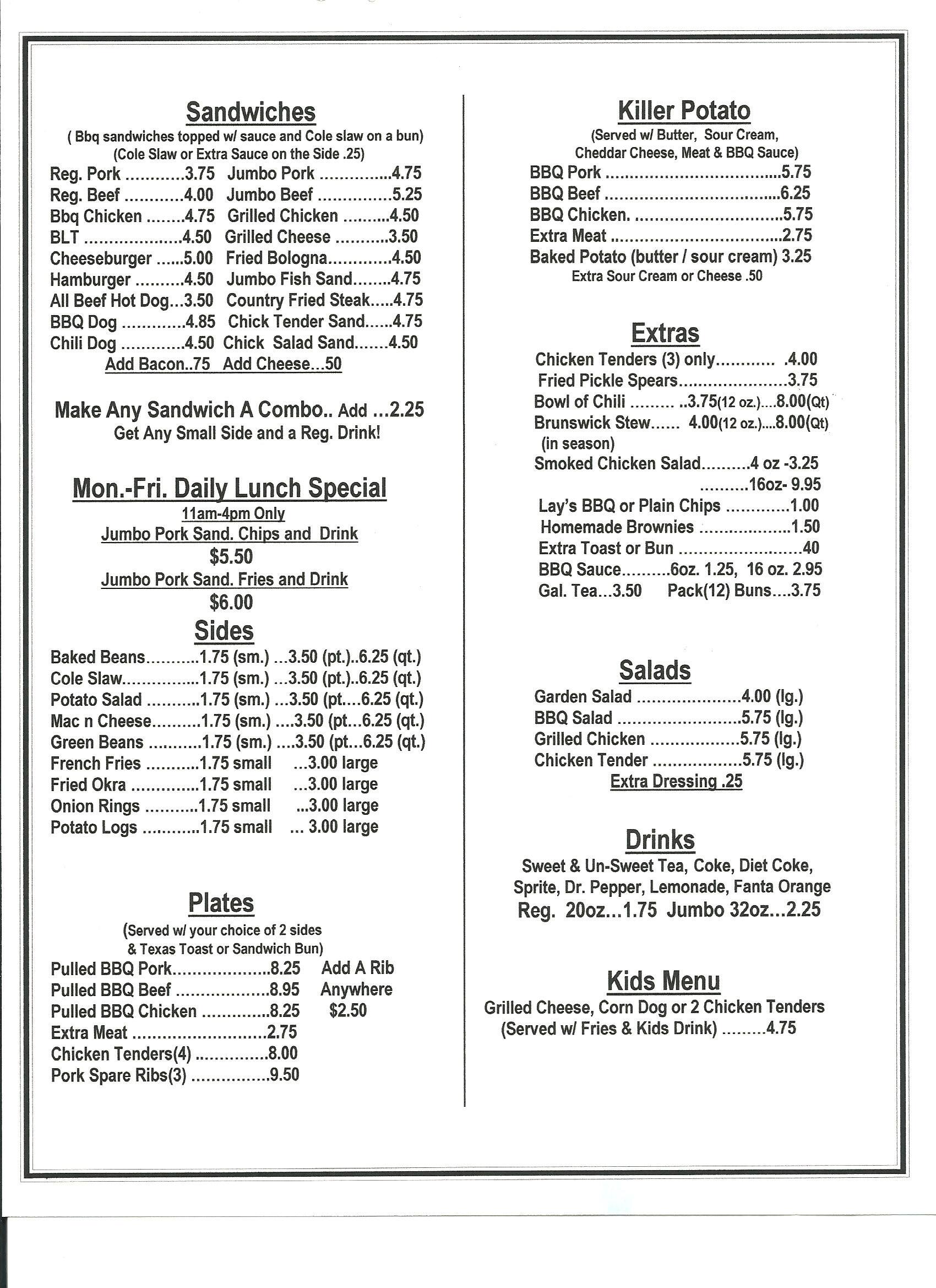 Choo Choo Barbecue Menu Menu For Choo Choo Barbecue East Ridge Chattanooga