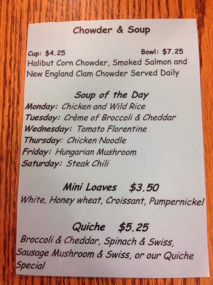 Menu at Chowder House restaurant, Fairbanks