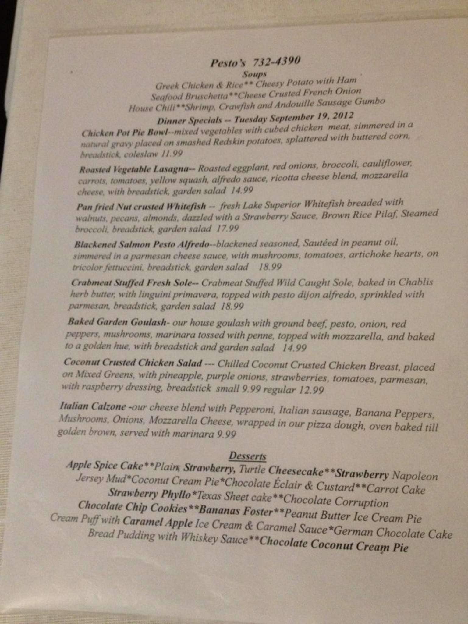 Pesto's Menu, Menu for Pesto's, Flint, Flint Urbanspoon/Zomato