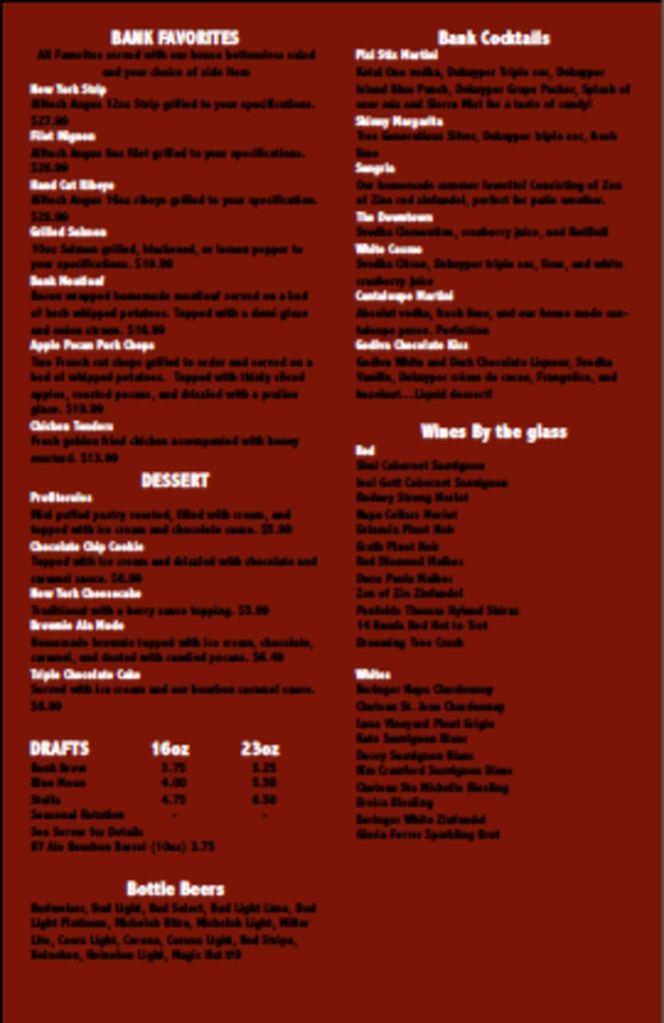 Menu at BANK 253 Restaurant and Nightlife, Pikeville