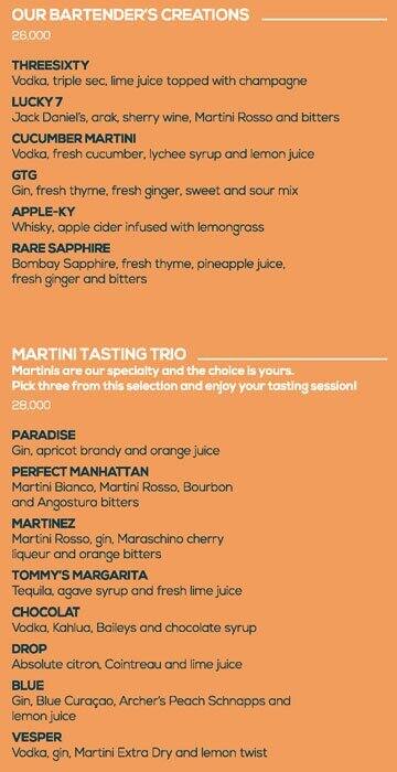 Bar ThreeSixty menu