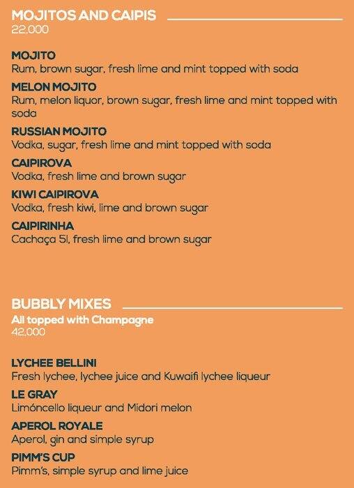 Bar ThreeSixty menu