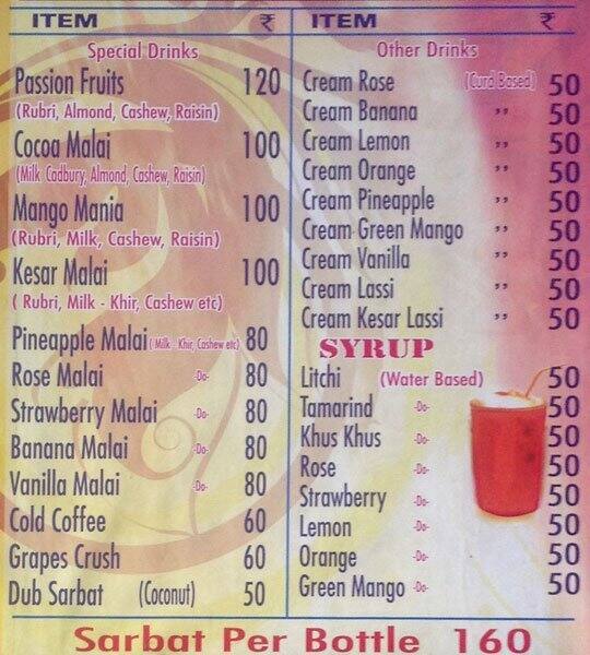 Paramount Sherbats & Syrups Menu Zomato