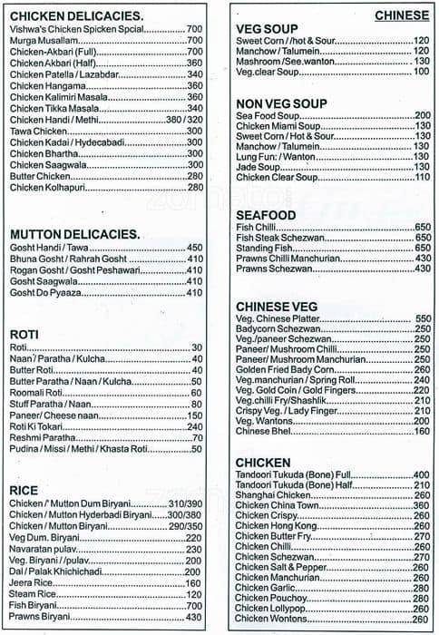 Hotel Vishwa Jyot menu