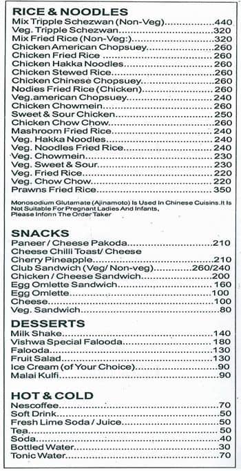 Hotel Vishwa Jyot menu