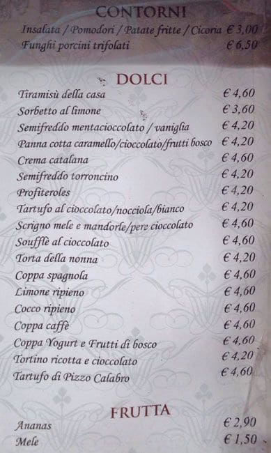 Menu di Hostaria Er Buco 