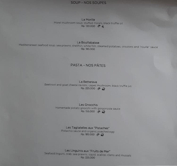 Metti Menu Menu at Métis restaurant, Mengwi