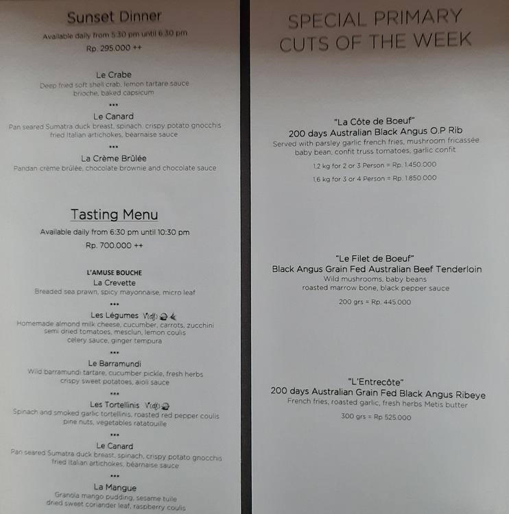 Metti Menu Menu at Métis restaurant, Mengwi