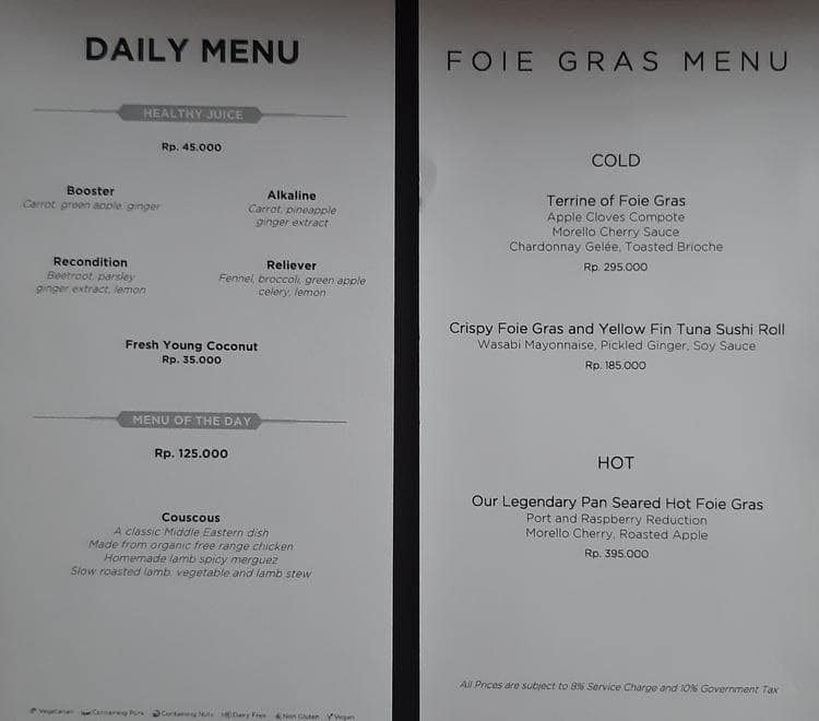 Metti Menu Menu at Métis restaurant, Mengwi