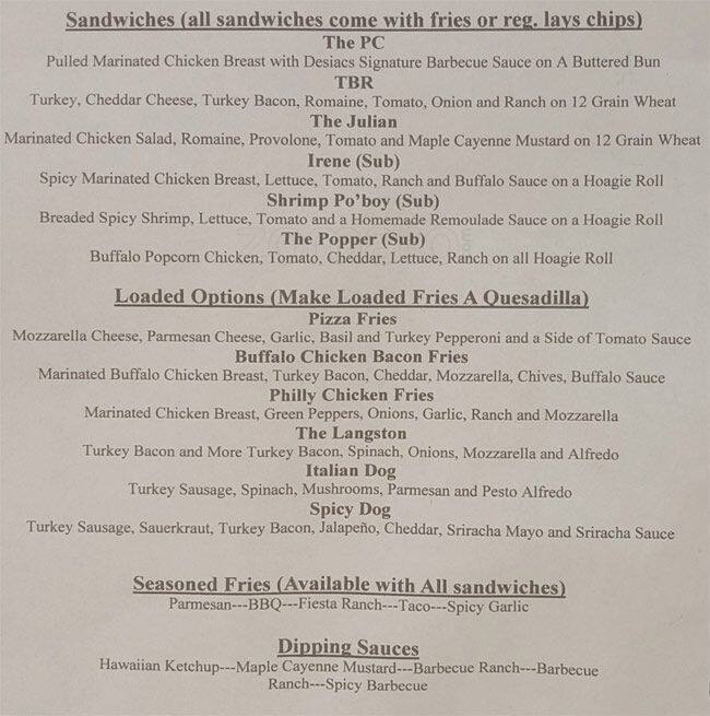 Desiacs Sandwiches Menu, Menu for Desiacs Sandwiches, Little Rock