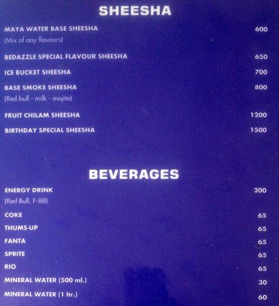 The Bedazzle menu