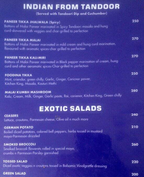 The Bedazzle menu